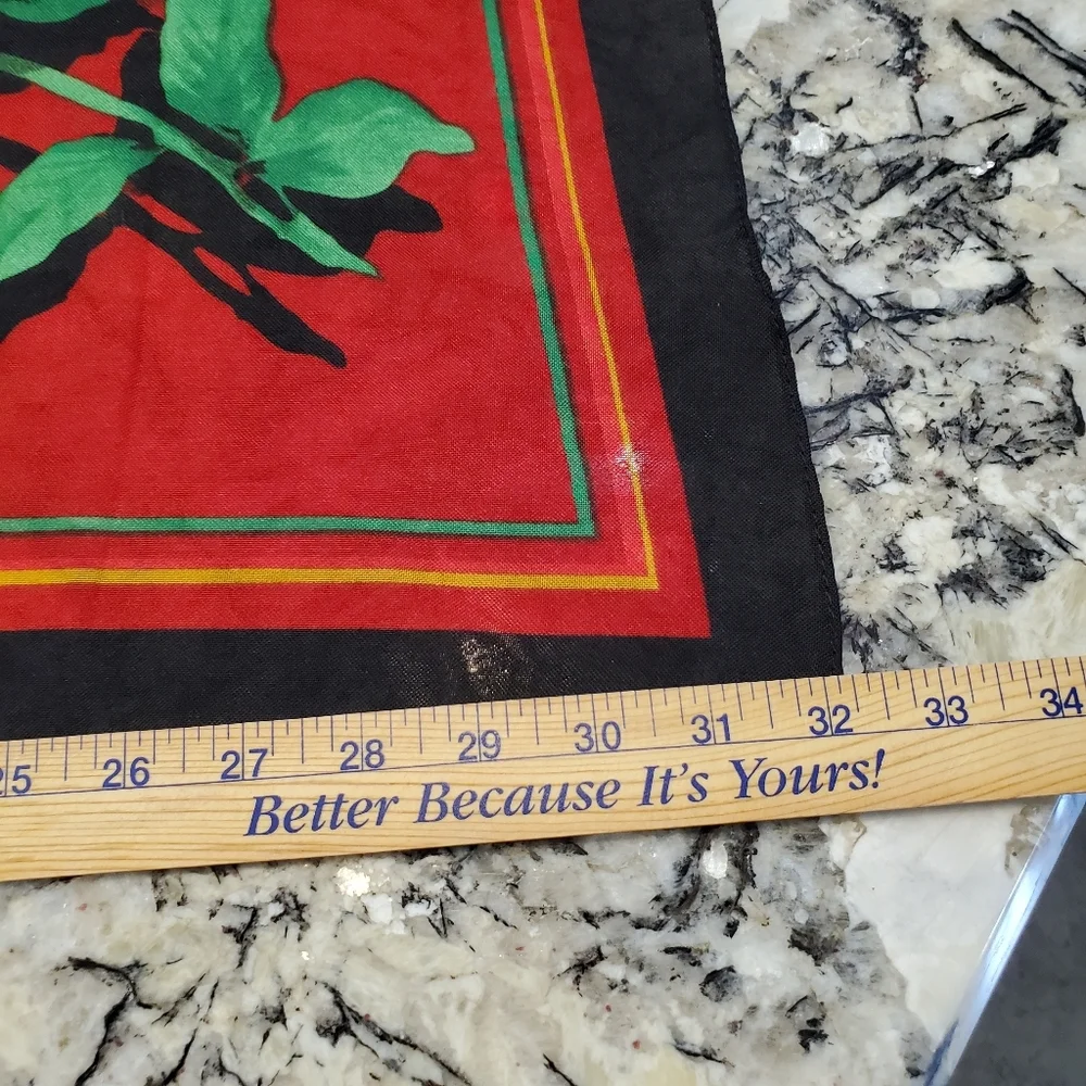 Spanish Flair Red Black Pink Yellow Floral Square Scarf 33